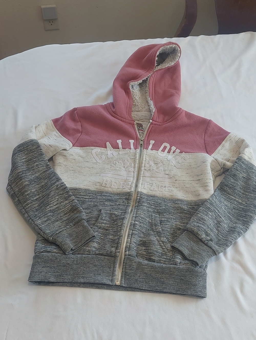 Reflex Girls Colorblock Zip Hoodie - Pink, Cream & Gray Size 10 12